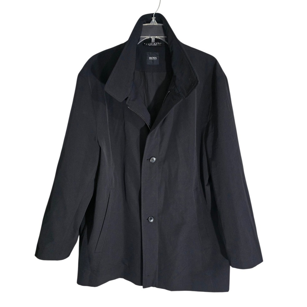 Hugo Boss Mens Cagna Black Zip Front Button Car Coat Jacket Size 42R Poland